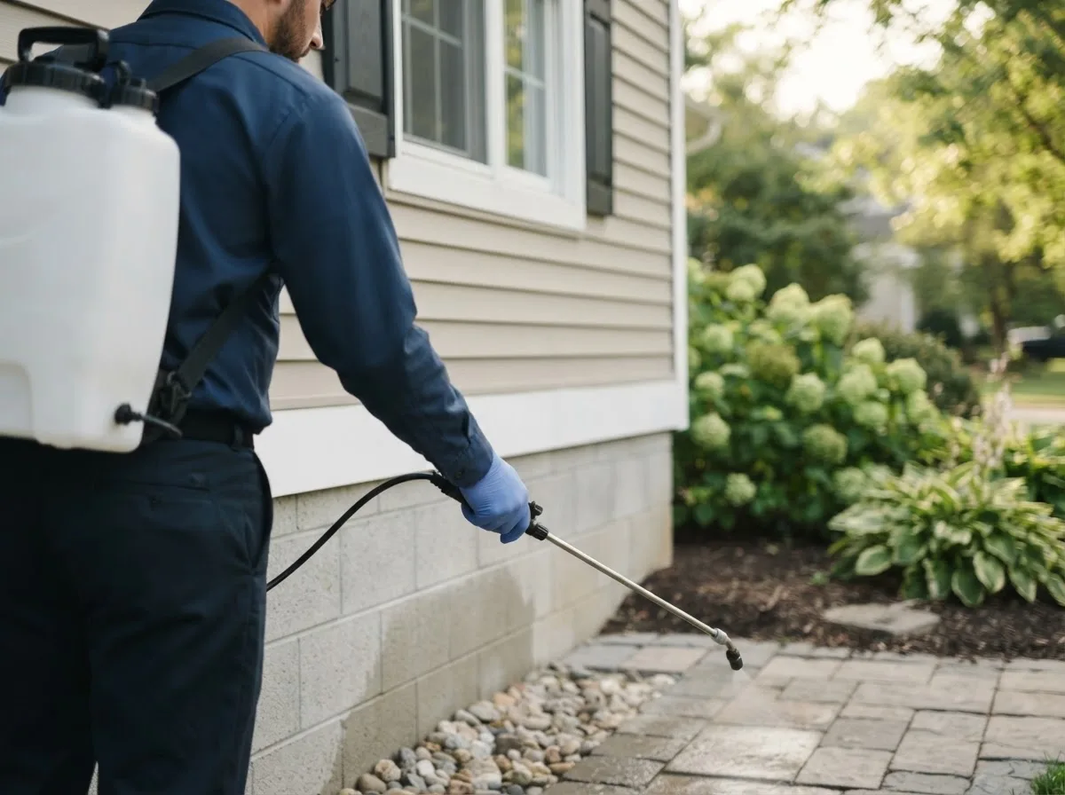 Pest control technician inspecting a home in Glencoe, NM